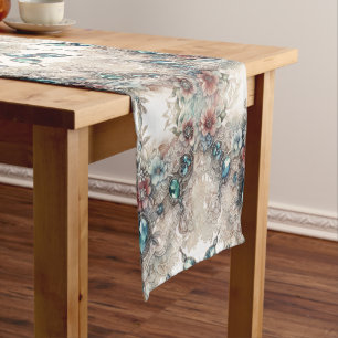 Vintage Lace Floral with Crystals    Short Table Runner