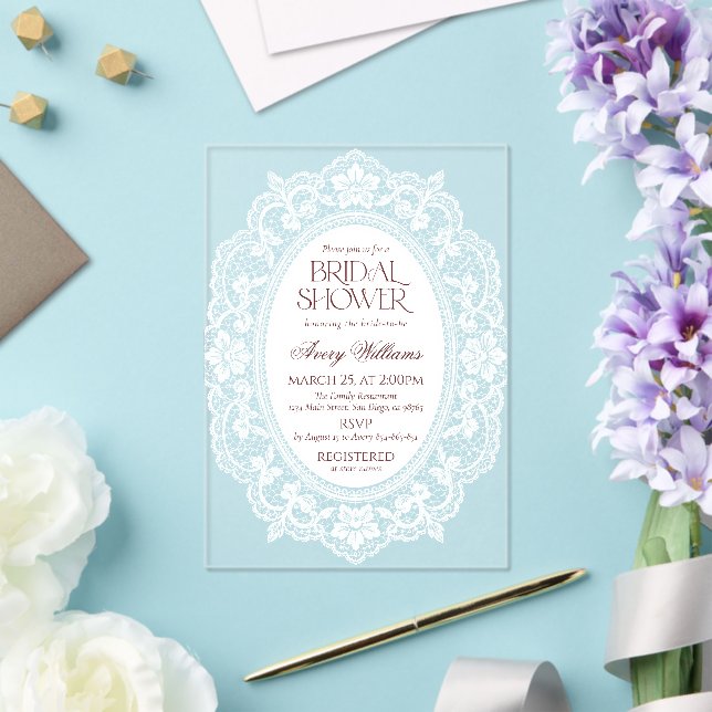 Vintage Lace Frame Bridal Shower Acrylic Invitations (Insitu (Wedding))
