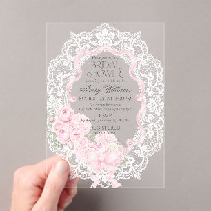 Vintage Lace Frame Bridal Shower Acrylic Invitations