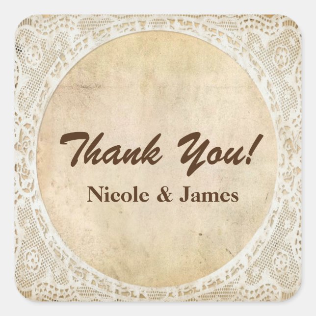 Vintage Lace Frame Rustic Romance Wedding Sticker (Front)