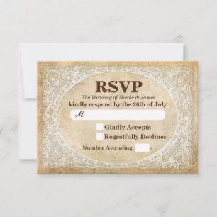 Vintage Lace Frame Rustic Romantic Wedding RSVP Card