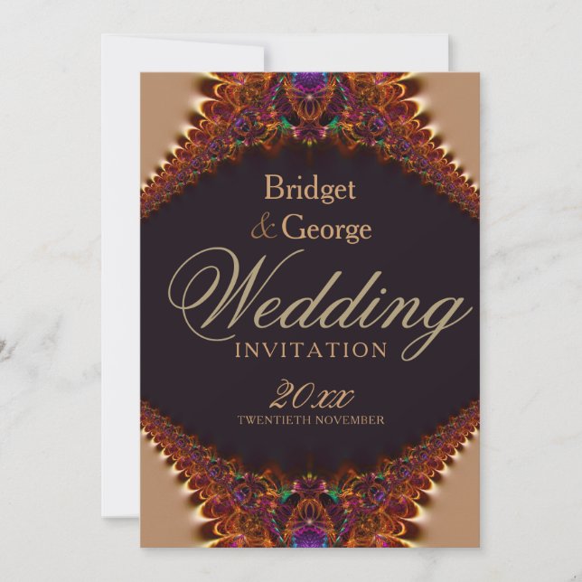 Vintage Lace + Gold Satin Wedding Invitation (Front)