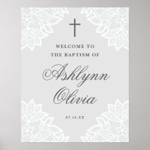 Vintage lace gray baptism welcome sign