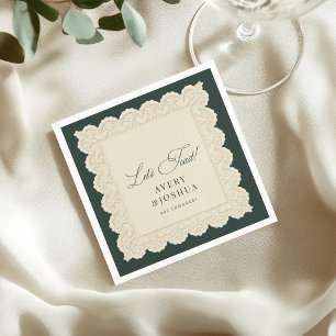 Vintage Lace Green Stripes Engagement Party Napkin