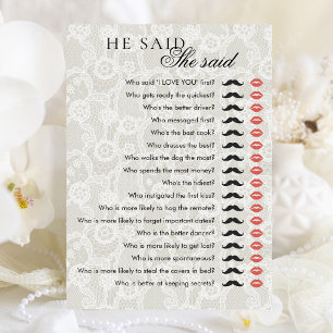 Vintage Lace He Said She Said Bridal Shower Game Invitation
