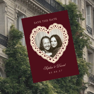 Vintage Lace Heart Photo Wedding Save the Date Invitation