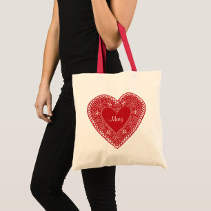 Vintage Lace Heart Tote Bag