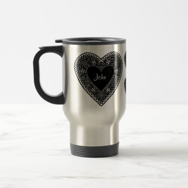 Vintage Lace Heart Travel Mug (Left)