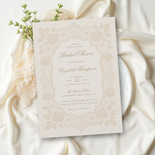 Vintage Lace Ivory Cream Rose Bridal Shower Invitation