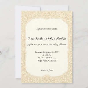 Vintage Lace Ivory Floral Wedding Invitation