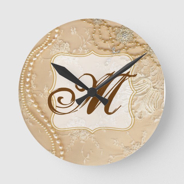Vintage Lace Jewellery Monogram Initial Wall Clock (Front)