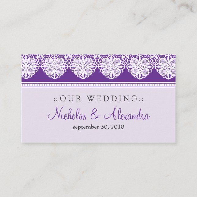 Vintage Lace Lavender Wedding Website Card (Front)