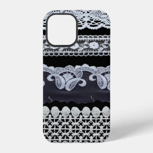 Vintage lace line, ornamental flowers (real lace) iPhone 12 case