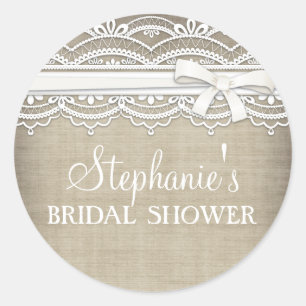 Vintage Lace & Linen Rustic Elegance Bridal Shower Classic Round Sticker