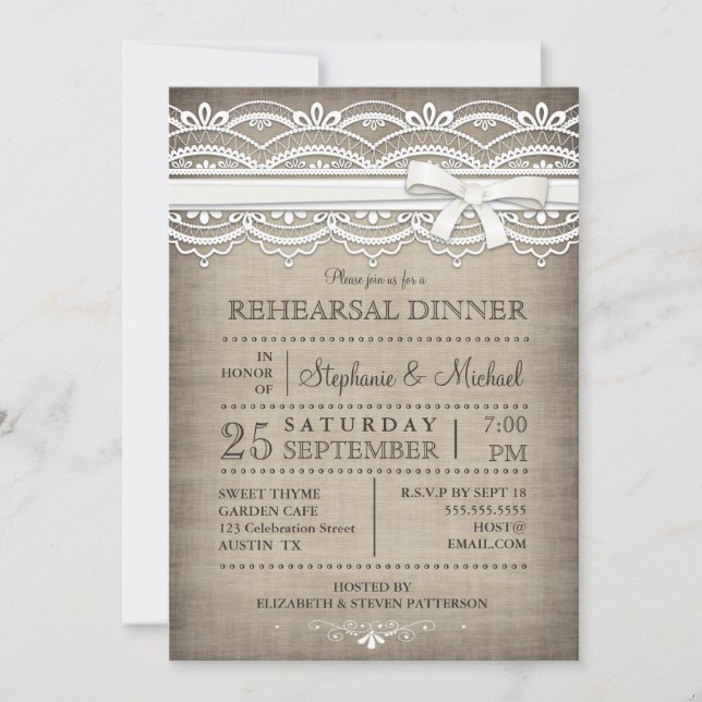 Vintage Lace & Linen Rustic Rehearsal Dinner Invitation (Front)