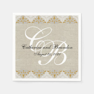 Vintage Lace Linen Rustic Wedding Paper Napkins
