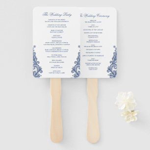 Vintage Lace Navy Blue Rustic Wedding Program Hand Fan