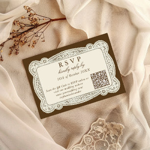 Vintage Lace Old Money Brown Wedding RSVP Card