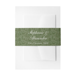 Vintage Lace Olive Green Old Money Wedding Invitation Belly Band