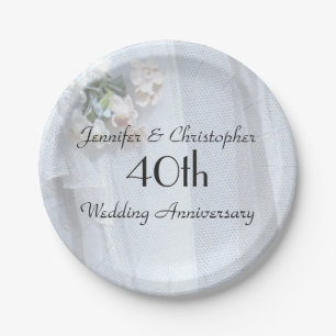 Vintage Lace Paper Plates 40th Wedding Anniversary