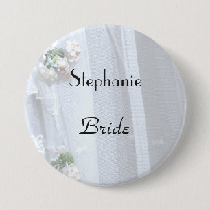 Vintage Lace Personalised Bride Large Button Pin