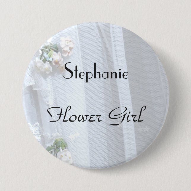 Vintage Lace Personalised Flower Girl Button Pin (Front)