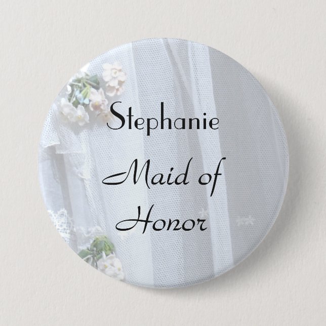 Vintage Lace Personalised Maid of Honour Button (Front)