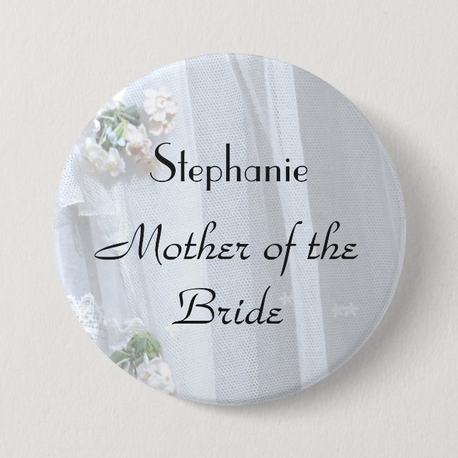 Vintage Lace Personalised Mother of Bride Button (Front)