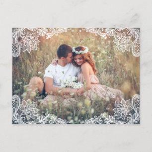 VINTAGE LACE PHOTO SAVE THE DATE POSTCARD