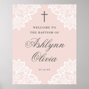 Vintage lace pink baptism welcome sign