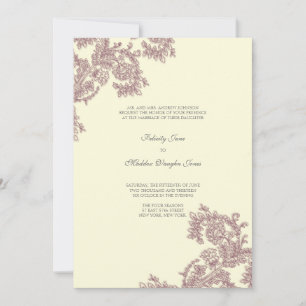 Vintage Lace   Real Aubergine   Wedding Invitation