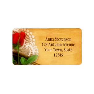 Vintage Lace, Red Rose, Parchment Label
