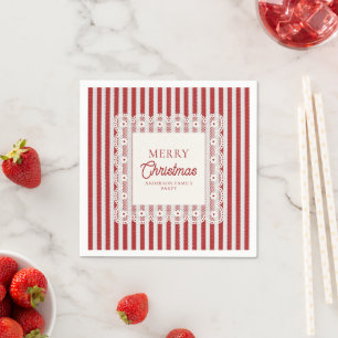 Vintage Lace Retro Red Stripes Christmas Party Napkin