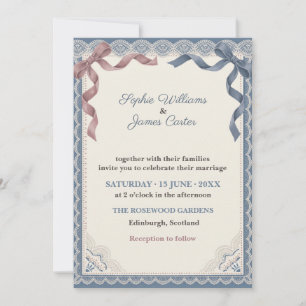 Vintage Lace Ribbon Dusty Blue Coquette Invitation