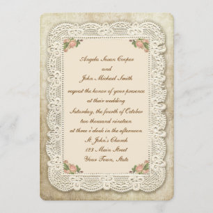 Vintage Lace, Roses and Damask Wedding Invitation