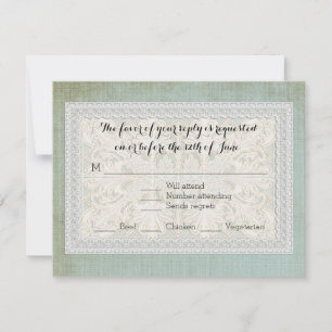 Vintage  Lace Rustic Elegant Blue Cream RSVP Card
