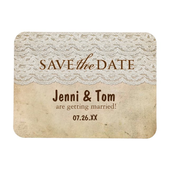 Vintage Lace Rustic Wedding Save the Date Magnet (Horizontal)