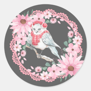 Vintage Lace Santa Birds Classic Round Sticker