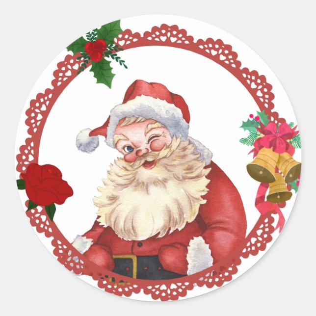 Vintage Lace Santa Stickers (Front)