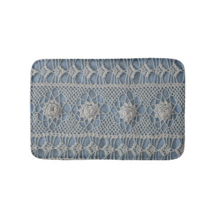 Vintage lace: small white roses. bath mat
