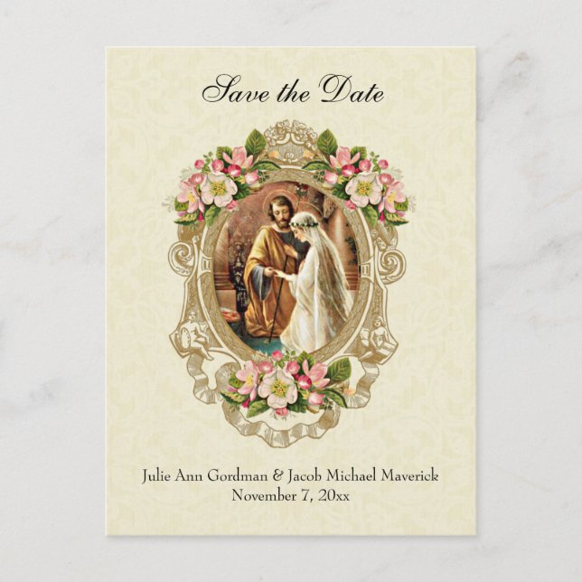 Vintage Lace Traditional Catholic Wedding Announcement Postcard (Front)