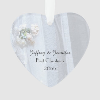Vintage Lace Wedding Heart Ornament, Personalised Ornament
