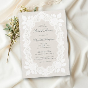 Vintage Lace White Roses Elegant Bridal Shower Invitation