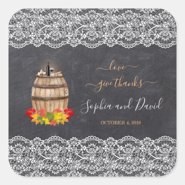 Vintage Lace Winery Chalk Thanksgiving Wedding Square Sticker (Front)