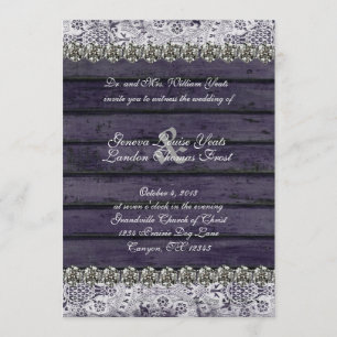 Vintage Lace Wood Rhinestone Wedding Invitation