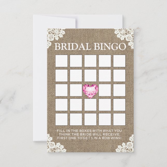 Vintage Laced Bridal Shower Burlap Bingo Cards (Front)