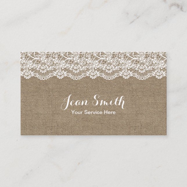 Vintage Laced Burlap Event Planning Seamstress Business Card (Front)