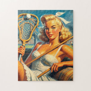 Vintage Lacrosse Girl Jigsaw Puzzle