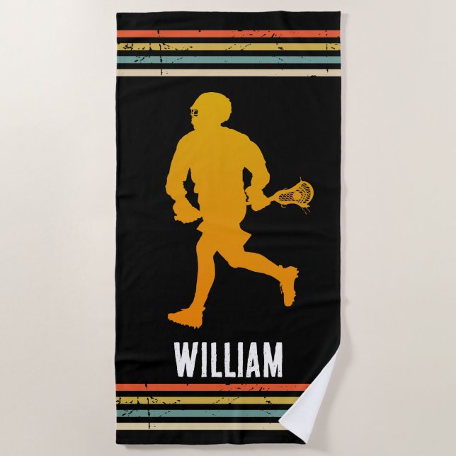 Vintage  Lacrosse Personalised  Beach Towel (Front)