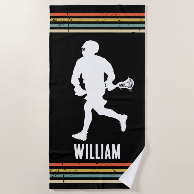 Vintage  Lacrosse Personalised  Beach Towel (Front)